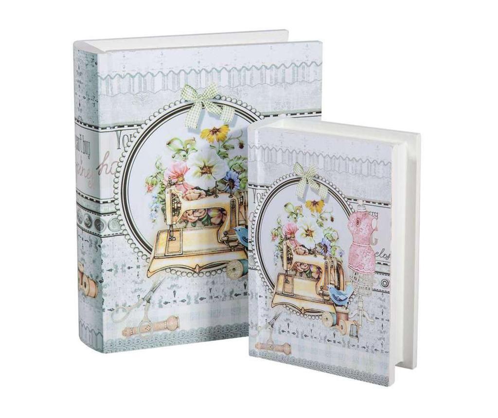 Set 2 cutii tip carte pentru accesorii de cusut Romantic – Creaciones Meng, Alb,Gri & Argintiu Creaciones Meng imagine 2022 caserolepolistiren.ro